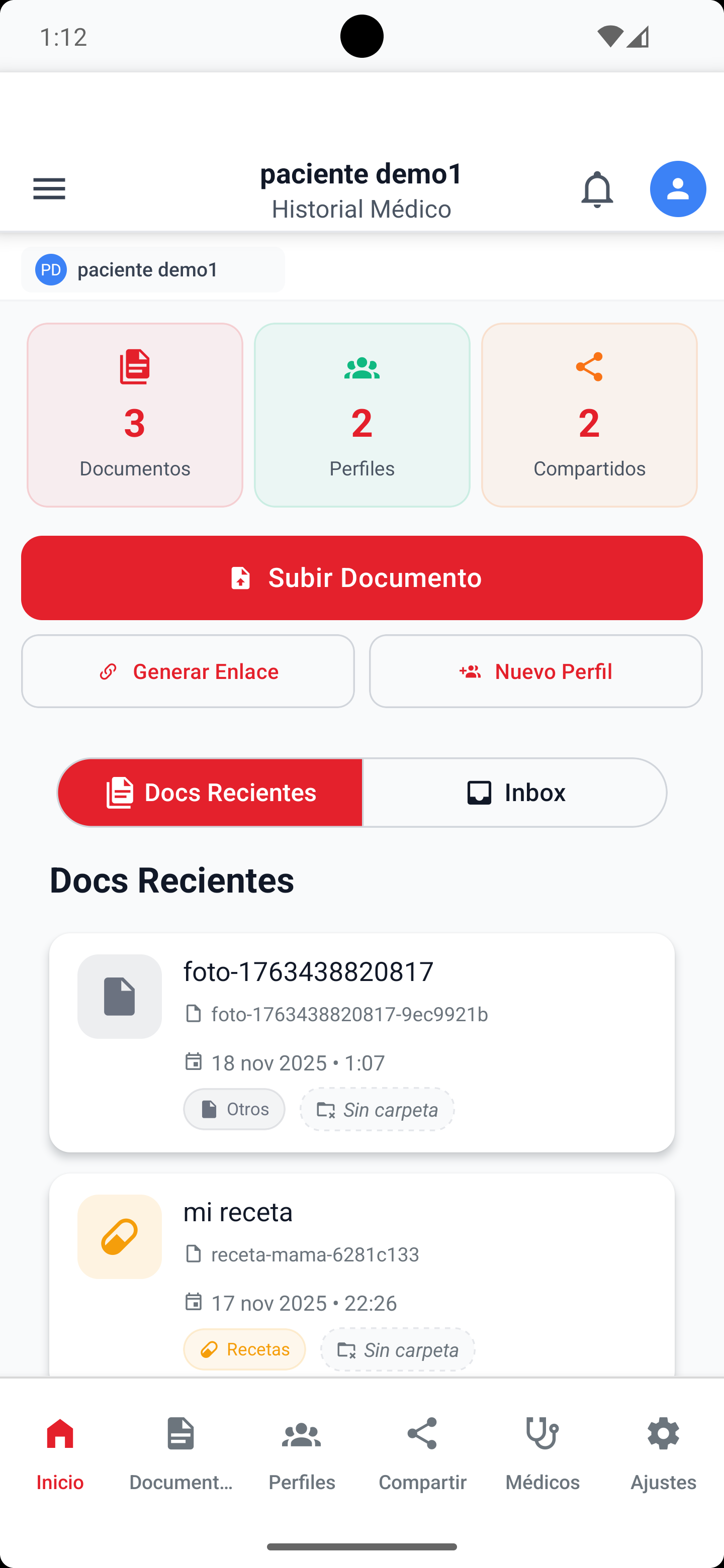 MedFiles App - Home Screen